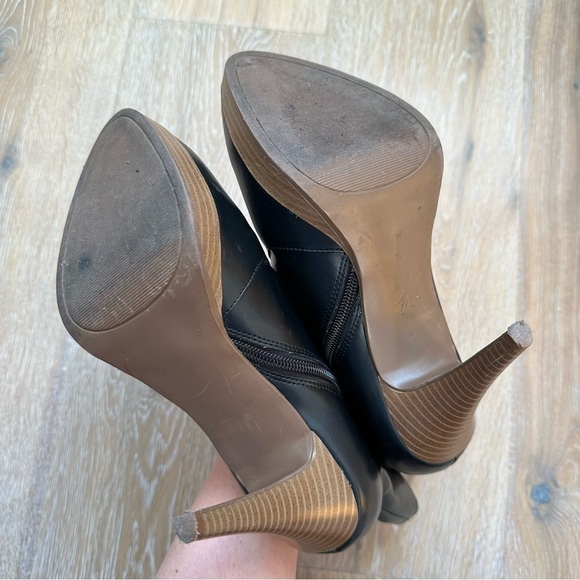 Vintage 90's Y2K Black Ankle Boots Faux Wood Platform Heel Booties - Size 8 - Picture 9 of 16